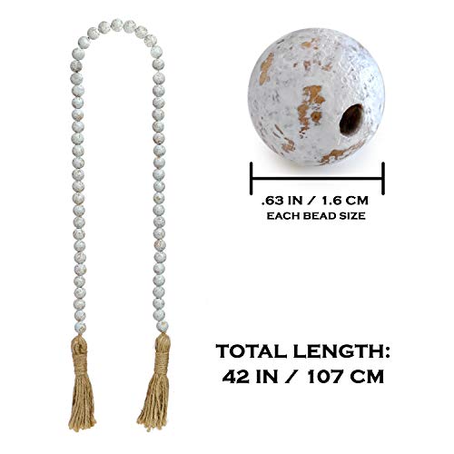 MAINEVENT Farmhouse Wood Bead Garland Home Decor, Natural Wooden Garland for Tiered Tray, Decorative Tassel for Tier Tray, Rustic Beads Centerpiece Boho Table Decor, Beaded Accent White Washed - Image 3