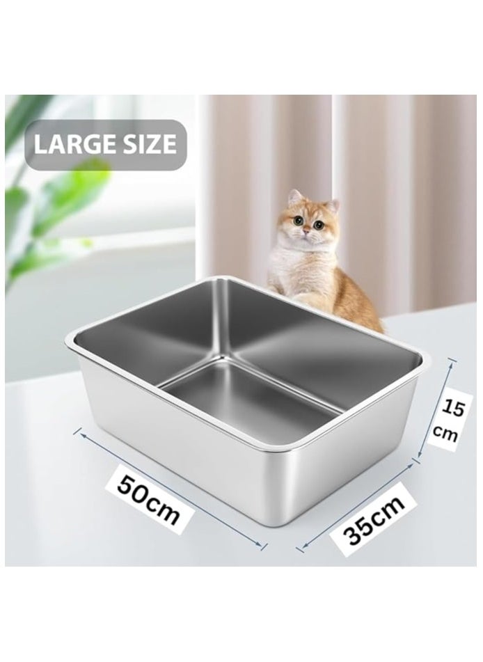 TRADE BAY Stainless Steel Cat Litter Box - Large Litter Box for Big Cats - Easy to Clean, Never Absorbs Odor, Stains, or Rusts - Silver (19.68" L x 13.7" W x 6" H)  - Image 1