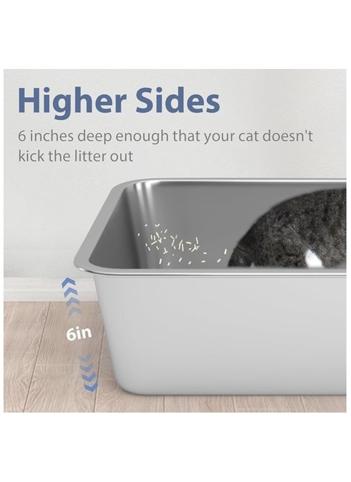 TRADE BAY Stainless Steel Cat Litter Box - Large Litter Box for Big Cats - Easy to Clean, Never Absorbs Odor, Stains, or Rusts - Silver (19.68" L x 13.7" W x 6" H)  - Image 3