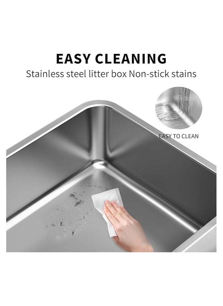 TRADE BAY Stainless Steel Cat Litter Box - Large Litter Box for Big Cats - Easy to Clean, Never Absorbs Odor, Stains, or Rusts - Silver (19.68" L x 13.7" W x 6" H)  - Image 2