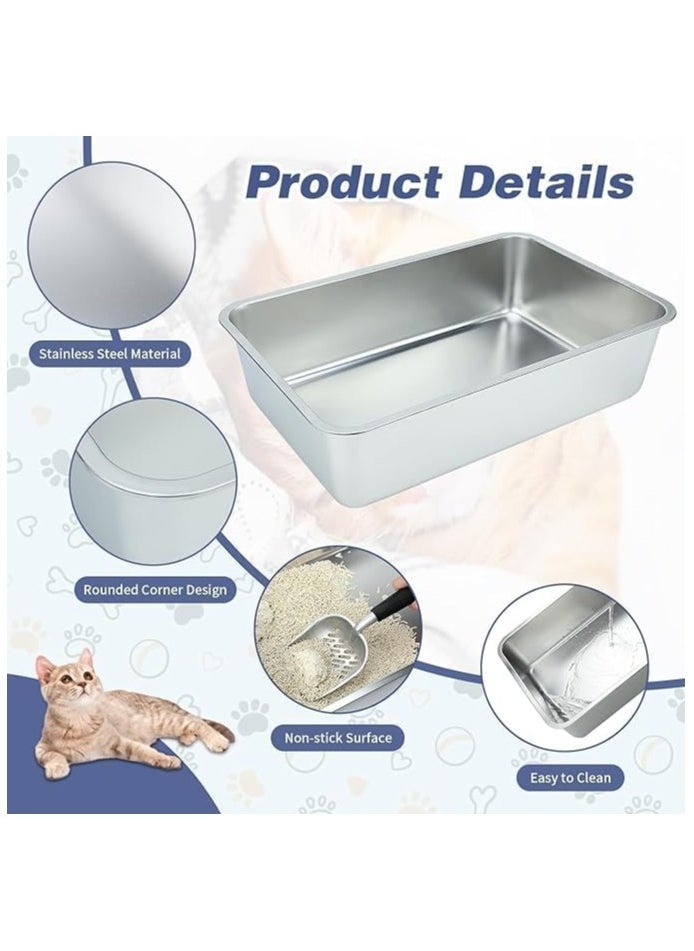 TRADE BAY Stainless Steel Cat Litter Box - Large Litter Box for Big Cats - Easy to Clean, Never Absorbs Odor, Stains, or Rusts - Silver (19.68" L x 13.7" W x 6" H)  - Image 5