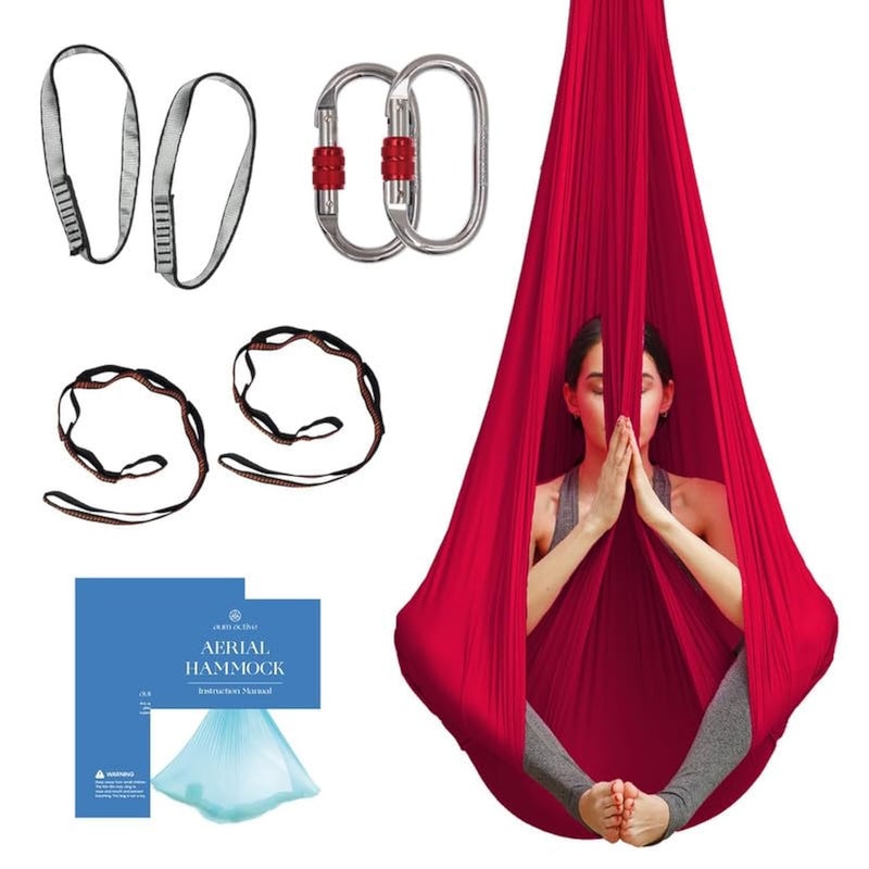 Aum Active Aerial Silk Yoga Hammock Swing for Home Inversion Exercises Starter Kit for All Levels Durable with Extension Straps Carabiners and Pose Guide