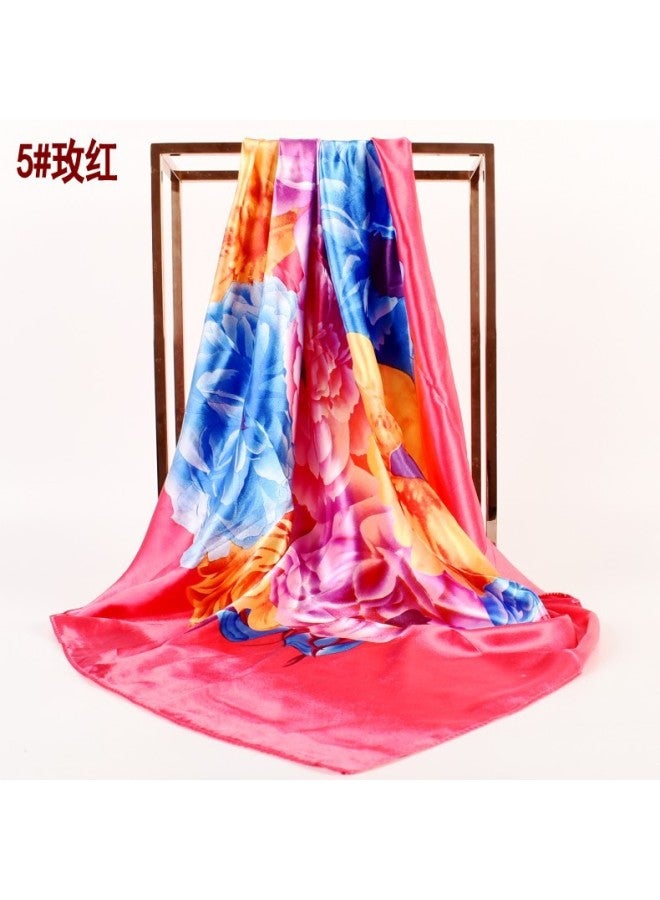 Fashion Spring And Autumn New Simple Fresh Peony Flower Satin 90*90 Women's Scarf Shawl