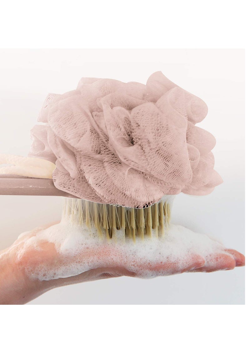 Generic Back Scrubber for Shower Women Men, Bath Body Brush with Mesh Sponge, Soft Bristles and Loofah, Ergonomic Wavy Long Handle, Skin Exfoliating Brushing Set Wet or Dry, Purple  - Image 2