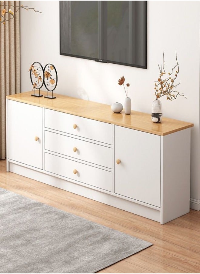 C&C Home Modern TV Stand Entertainment Center For TV Media Console Table TV Stand with Storage Cabinets Three Drawers and Shelves, White & Beige TV Console Cabinet Furniture for Living Room  - Image 1