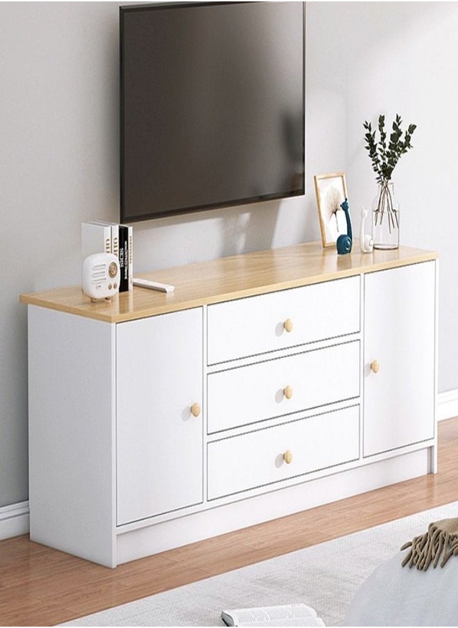 C&C Home Modern TV Stand Entertainment Center For TV Media Console Table TV Stand with Storage Cabinets Three Drawers and Shelves, White & Beige TV Console Cabinet Furniture for Living Room  - Image 2