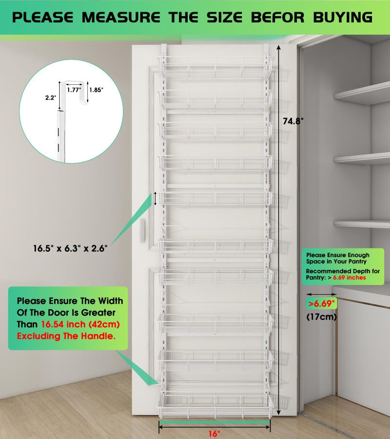 Mefirt White 10-Tier Over The Door Pantry Organizer, Pantry Organization and Storage, Metal Hanging Adjustable Basket, Wall Spice Rack Seasoning Shelves, Home & Kitchen Essentials - Image 2