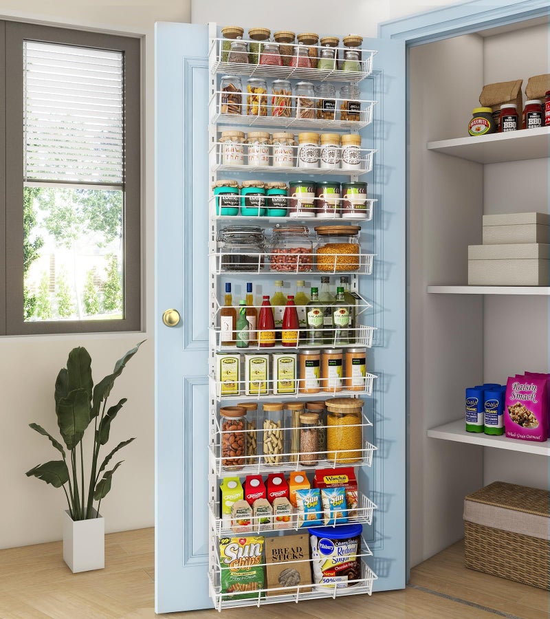 Mefirt White 10-Tier Over The Door Pantry Organizer, Pantry Organization and Storage, Metal Hanging Adjustable Basket, Wall Spice Rack Seasoning Shelves, Home & Kitchen Essentials - Image 1