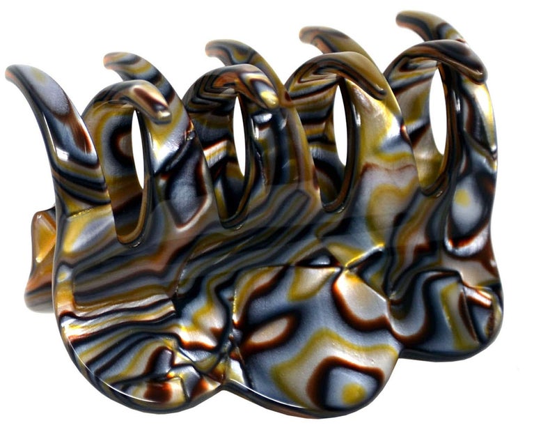 French Amie French Amie Crown Wave Small 2 12 Celluloid Handmade Non Slip Hair Claw Clip for Women Made in France Silver Onyx Grey