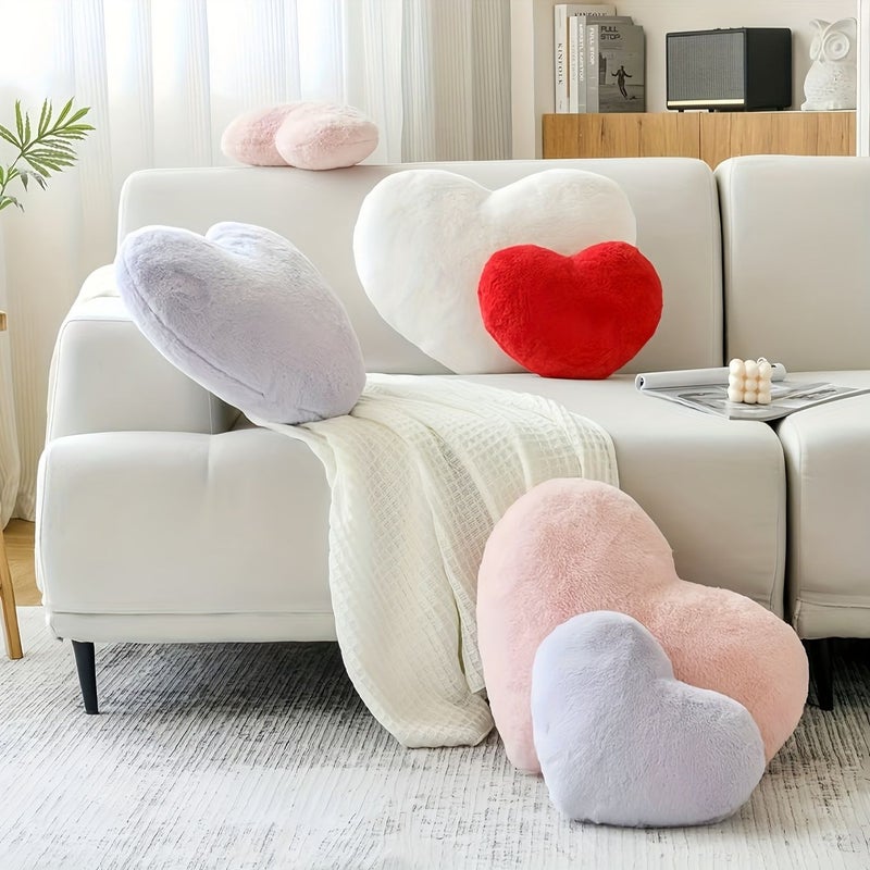 Pink Heart Plush Pillow 40x28cm Soft Machine Washable Polyester Indoor Outdoor Decor Gift - Image 1