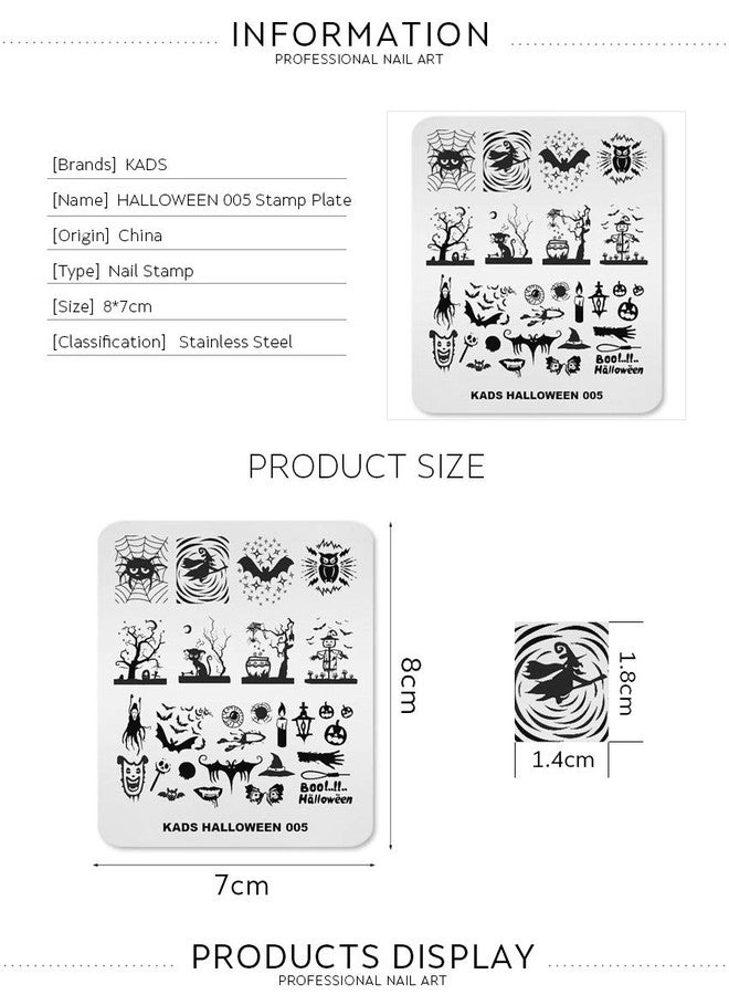 KADS Halloween Nail Plates Nail Stamp Templates Nail Art Stamping Kits with Pumpkin Ghost Skull Bat Image Plates for DIY Decoration (HA005) - Image 4