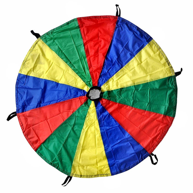 GISCO مظلة لعب الأطفال بألوان قوس قزح (24 قدم، 16 مقبض) | مصنوعة من مادة متينة عالية الجودة | مثالية للعب التعاوني وبناء قوة الجزء العلوي من الجسم | مع حقيبة حمل - Image 1