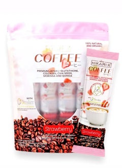 Hikari Hikari Whitening Coffee – Strawberry Beauty Drink with L-Glutathione, Collagen & Moringa | 10 Sachets for Radiant Skin Glow 