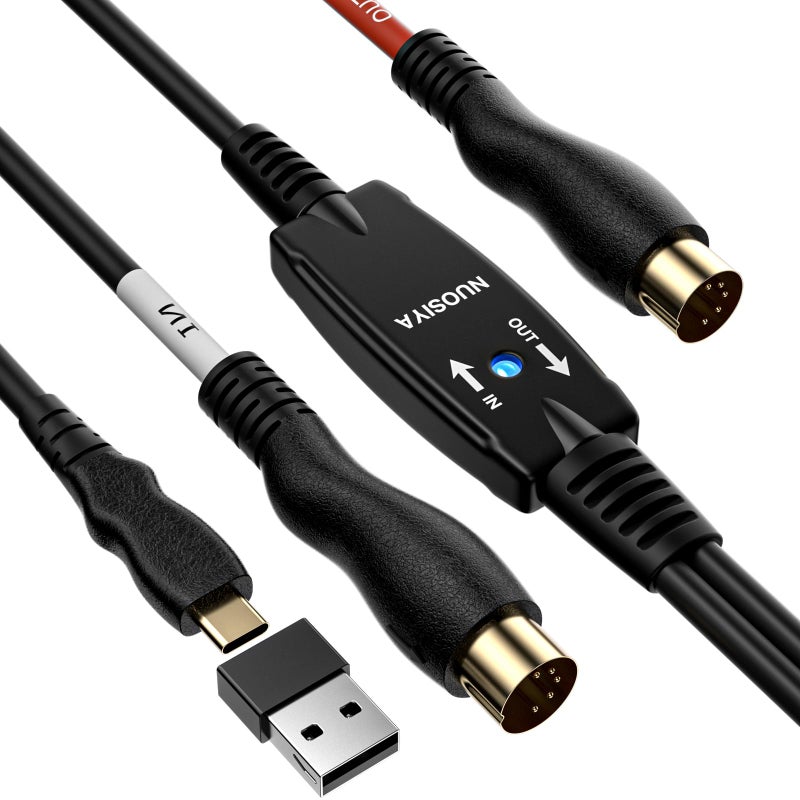 NUOSIYA MIDI Cable,MIDI to Type-C Interface Cable 4.5FT,MIDI Interface in-Out to Type-C Cord Adapter with Indicator for Piano Keyboard to PC Mac Laptop,Arranger Keyboard Tool - Image 1