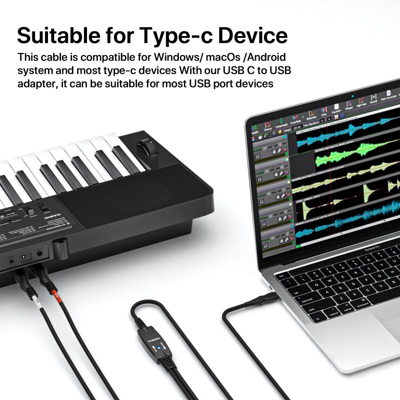 NUOSIYA MIDI Cable,MIDI to Type-C Interface Cable 4.5FT,MIDI Interface in-Out to Type-C Cord Adapter with Indicator for Piano Keyboard to PC Mac Laptop,Arranger Keyboard Tool - Image 3