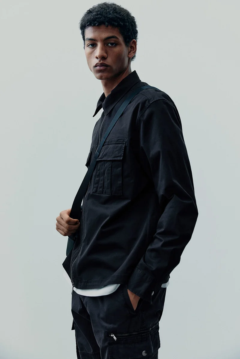 H&M 001-09-090-Black Dark Regular Fit Twill overshirt for Men | Best Price UAE