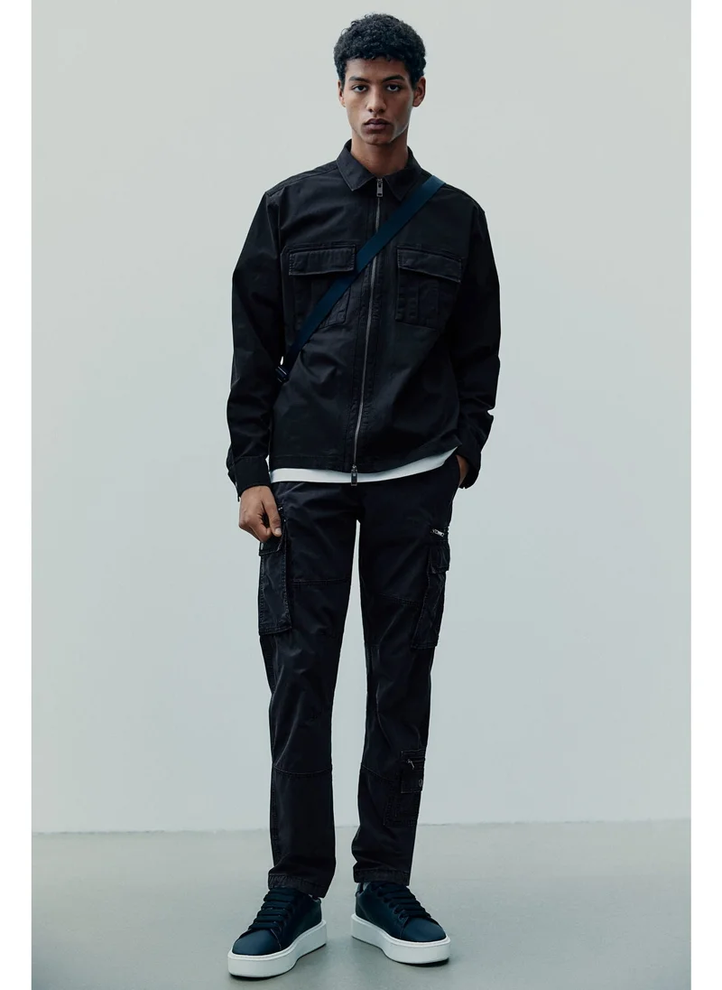 H&M 001-09-090-Black Dark Regular Fit Twill overshirt for Men | Best Price UAE