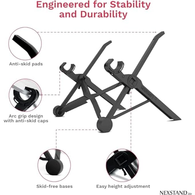 NEXSTAND K2 LAPTOP STAND FOR DESK, 8-LEVELS ADJUSTABLE HEIGHT ERGONOMIC LAPTOP RISER, VENTILATED COMPUTER STAND HOLDER COMPATIBLE WITH MACBOOK AIR PRO, DELL, 10-17Â€ LAPTOPS - Image 2