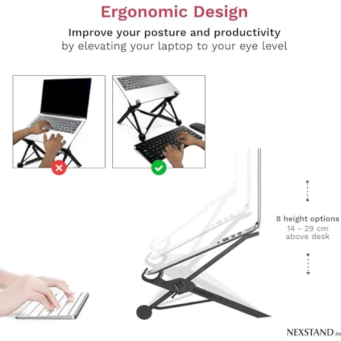 NEXSTAND K2 LAPTOP STAND FOR DESK, 8-LEVELS ADJUSTABLE HEIGHT ERGONOMIC LAPTOP RISER, VENTILATED COMPUTER STAND HOLDER COMPATIBLE WITH MACBOOK AIR PRO, DELL, 10-17Â€ LAPTOPS - Image 3
