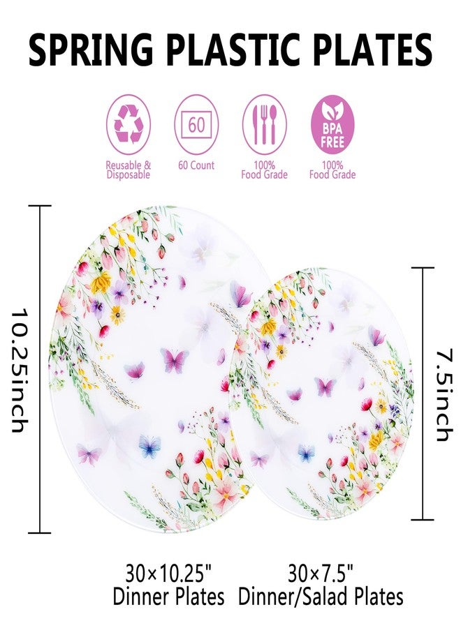Joyido 60PCS Wildflower Plates Disposable - Floral Plastic Plate - Colorful Spring Party Plate Decorative Include 30 Dinner & 30 Dessert Plates for Bridal Shower Birthday Tea Party - Image 2