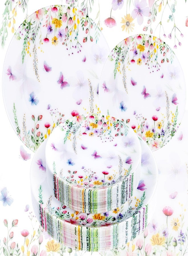 Joyido 60PCS Wildflower Plates Disposable - Floral Plastic Plate - Colorful Spring Party Plate Decorative Include 30 Dinner & 30 Dessert Plates for Bridal Shower Birthday Tea Party - Image 1