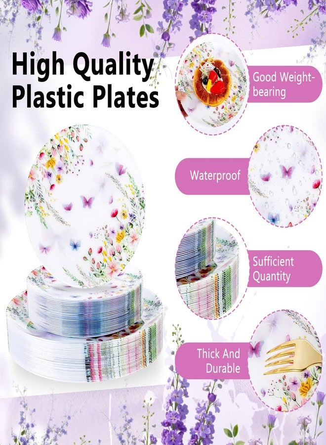 Joyido 60PCS Wildflower Plates Disposable - Floral Plastic Plate - Colorful Spring Party Plate Decorative Include 30 Dinner & 30 Dessert Plates for Bridal Shower Birthday Tea Party - Image 5