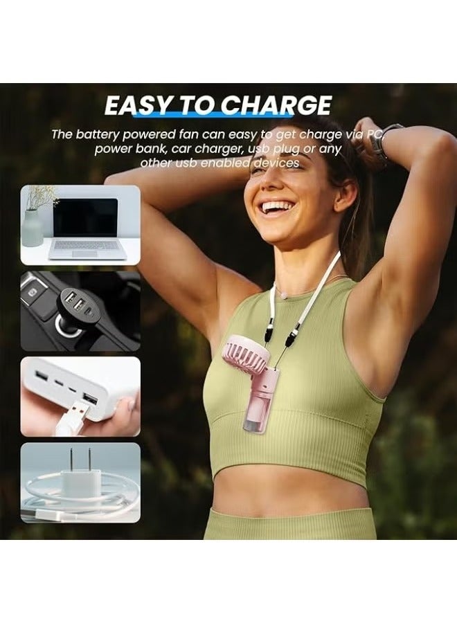أكاليكس مروحة يدوية محمولة مع رذاذ ماء، مروحة صغيرة قابلة لإعادة الشحن بقوة 1500 مللي أمبير/ساعة، مروحة للرقبة والمكتب بأربع سرعات، زجاجة مياه سعة 55 مل، تعمل بالبطارية، مثالية للمكتب، والأنشطة الخارجية، والسفر، والتخييم، لون وردي - Image 2