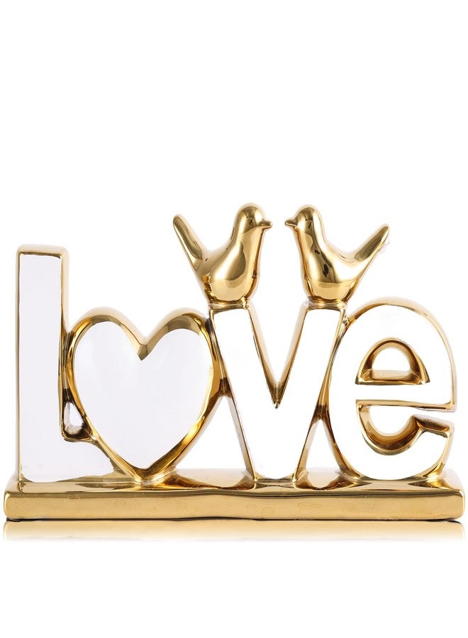 GAOSHENG لوحة سيراميكية على شكل حرف "LOVE" مع تماثيل طيور، منحوتة عصرية من الذهب الأبيض مصممة خصيصًا لحامل التلفزيون والرف العائم، زينة أنيقة لسطح الطاولة، هدية رومانسية للذكرى السنوية وحفلات الزفاف للأزواج (أبيض) - Image 1