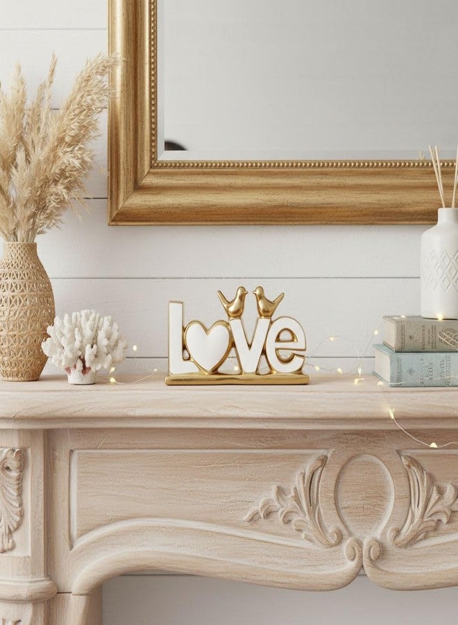 GAOSHENG لوحة سيراميكية على شكل حرف "LOVE" مع تماثيل طيور، منحوتة عصرية من الذهب الأبيض مصممة خصيصًا لحامل التلفزيون والرف العائم، زينة أنيقة لسطح الطاولة، هدية رومانسية للذكرى السنوية وحفلات الزفاف للأزواج (أبيض) - Image 4