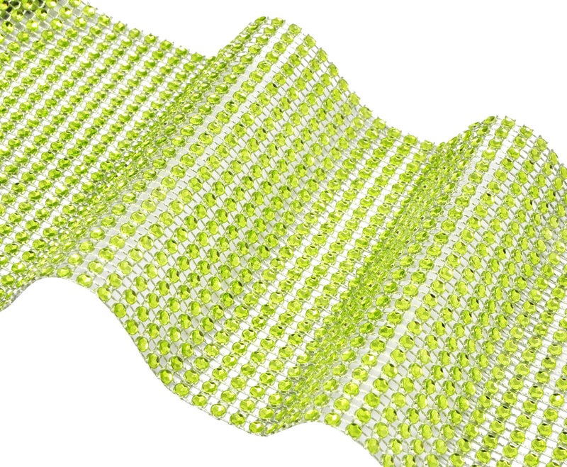 Mandala Crafts Lime Green Bling Wrap Rhinestone Ribbon - 4.75 in 10 Yds Crystal Rhinestones Mesh Ribbon - Diamond Wrap Rhinestone Strips Roll for Crafts Wedding Party Decoration - Image 3