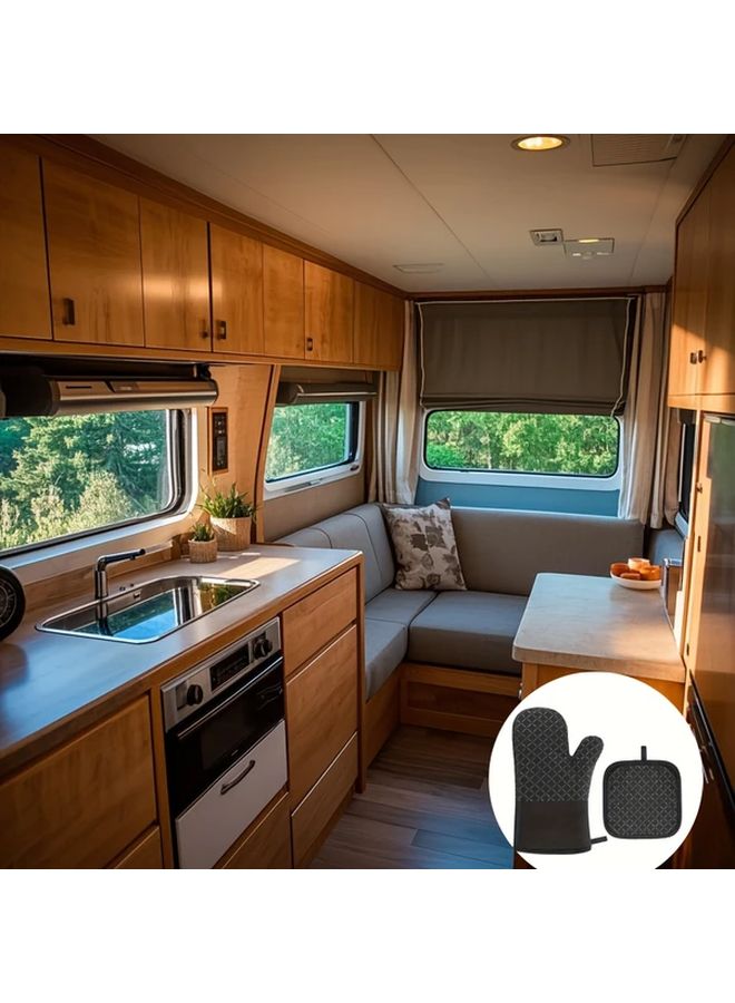 2pcs Black Heat Resistant Silicone Oven Mitts and Pot Holder Set Non Slip Kitchen - Image 4