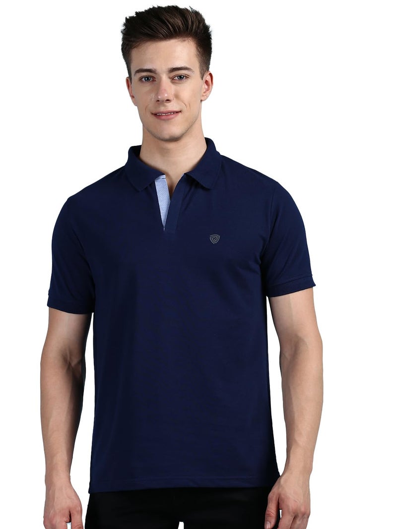 Lux Cozi Men's Pack of 1 Ink Blue Regular Fit Polo Neck Half Sleeve Solid Casual T-Shirt (Size : Large)_COZI_2121_INKBU_L_1PC - Image 1