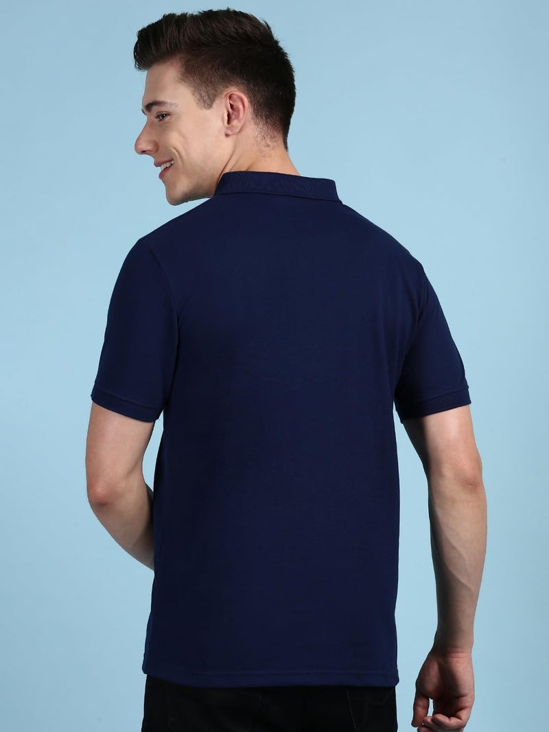 Lux Cozi Men's Pack of 1 Ink Blue Regular Fit Polo Neck Half Sleeve Solid Casual T-Shirt (Size : Large)_COZI_2121_INKBU_L_1PC - Image 3