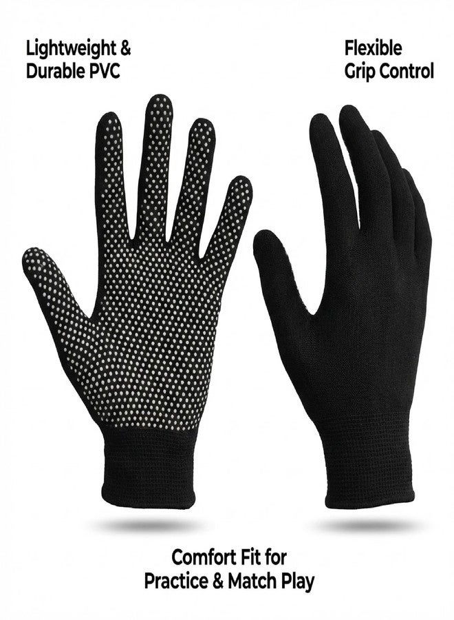 STEFFER Black & White PVC Cricket Batting Gloves for Men | Dotted Tennis Design | Lightweight & Durable | Flexible Grip with Secure Elastic Wrist - Image 4