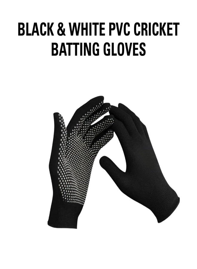 STEFFER Black & White PVC Cricket Batting Gloves for Men | Dotted Tennis Design | Lightweight & Durable | Flexible Grip with Secure Elastic Wrist - Image 2
