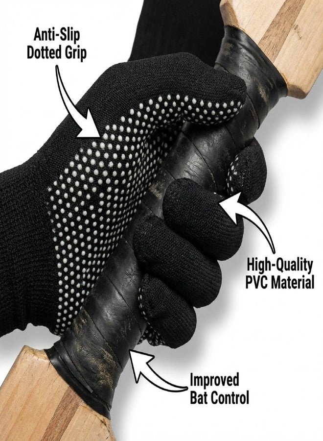 STEFFER Black & White PVC Cricket Batting Gloves for Men | Dotted Tennis Design | Lightweight & Durable | Flexible Grip with Secure Elastic Wrist - Image 5