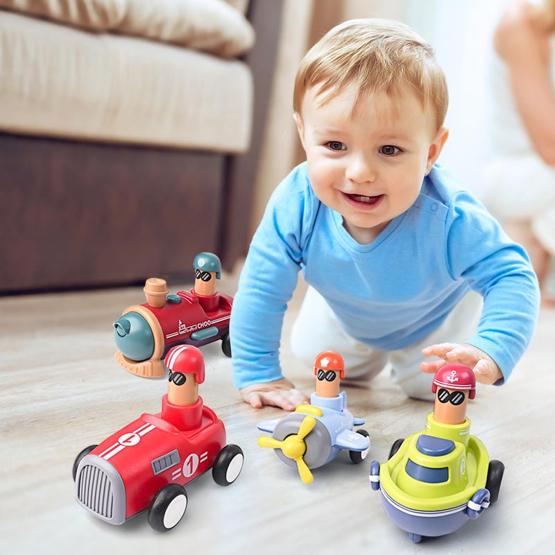 LiKee Toy Cars for Toddlers 1 2 3 4 Years Old Boy Girl, 4 Pcs Pull Back Cars for 18+ Months Baby Infant Gift, Kids Trucks Push and Go Back Friction Powered Vehicles (Transport) - Image 5