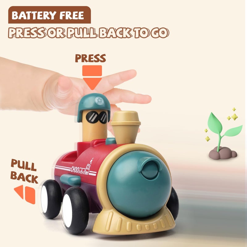 LiKee Toy Cars for Toddlers 1 2 3 4 Years Old Boy Girl, 4 Pcs Pull Back Cars for 18+ Months Baby Infant Gift, Kids Trucks Push and Go Back Friction Powered Vehicles (Transport) - Image 2