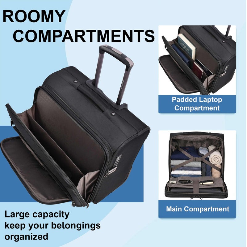 eminent Unisex 17inch Pilot Case 2 Wheel Laptop Trolley with Built-In TSA Lock and Safe Zipper for Business Travel, V325T-SZ-17, Black - Image 4