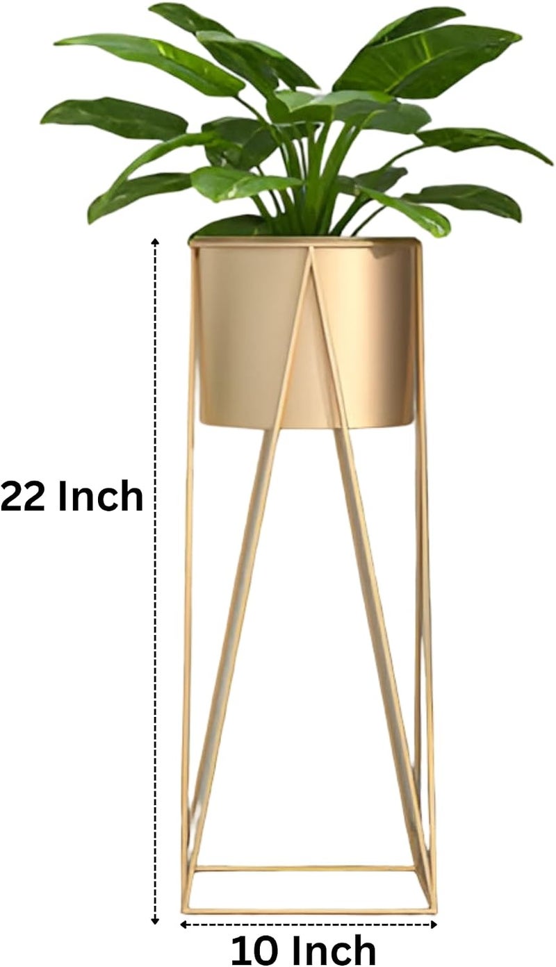 CHROMIX ® Modern Metal Floor Flower Stands For Living Room Bedroom Display Plant Stand Tall Indoor Plant Stand With Planter Pot Pack of 1 (Golden) - Image 4