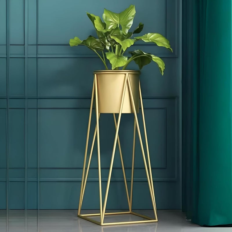 CHROMIX ® Modern Metal Floor Flower Stands For Living Room Bedroom Display Plant Stand Tall Indoor Plant Stand With Planter Pot Pack of 1 (Golden) - Image 3