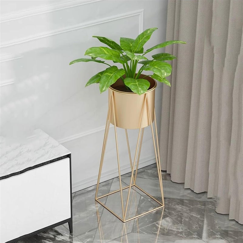 CHROMIX ® Modern Metal Floor Flower Stands For Living Room Bedroom Display Plant Stand Tall Indoor Plant Stand With Planter Pot Pack of 1 (Golden) - Image 2