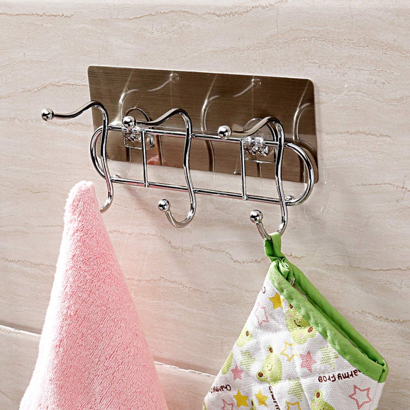 MORGHULIS Hook Hanger Wall Mount Kitchen Hook Towel Hanger Hook Hanger Without Drill Self Adhesive Bathroom Towel Hanger Key Holders for Wall 3 Hook Rail Utensil Rack Hook Rail Wall Hook 22 x 10 CM - Image 2