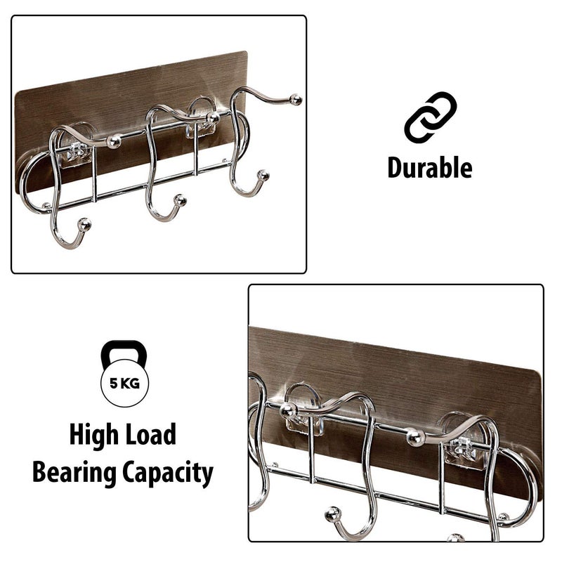 MORGHULIS Hook Hanger Wall Mount Kitchen Hook Towel Hanger Hook Hanger Without Drill Self Adhesive Bathroom Towel Hanger Key Holders for Wall 3 Hook Rail Utensil Rack Hook Rail Wall Hook 22 x 10 CM - Image 4