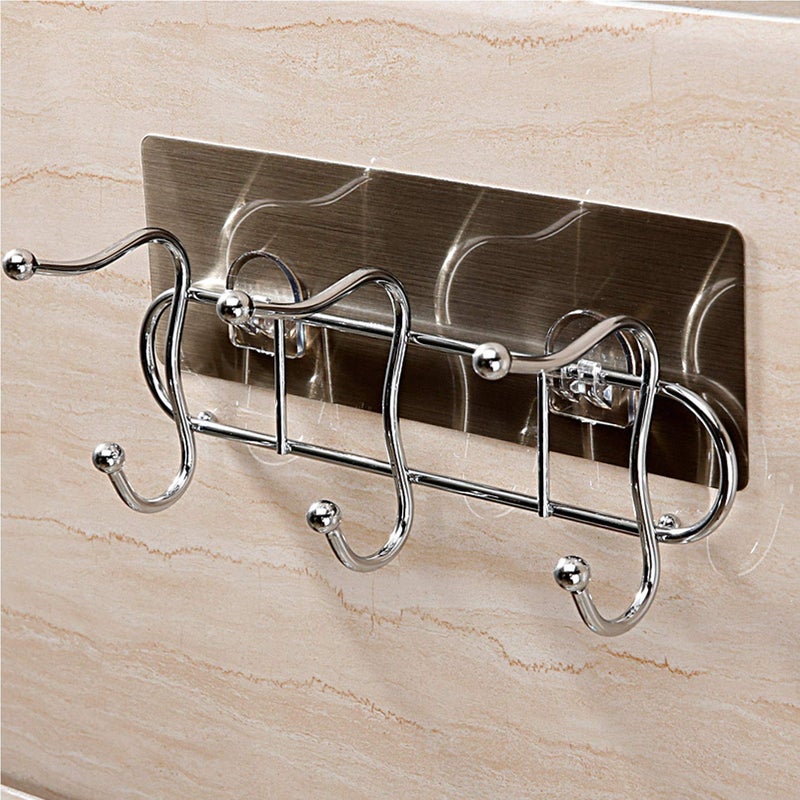 MORGHULIS Hook Hanger Wall Mount Kitchen Hook Towel Hanger Hook Hanger Without Drill Self Adhesive Bathroom Towel Hanger Key Holders for Wall 3 Hook Rail Utensil Rack Hook Rail Wall Hook 22 x 10 CM - Image 5