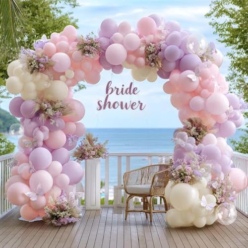 Partycus Pastel Pink Purple Balloon Arch Double Stuffed Light Pink Lavender Lilac Ivory Balloon Garland Kit with Bobo Latex for Baby Shower Bridal Wedding Princess Birthday Valentines Party Decoration - Image 1