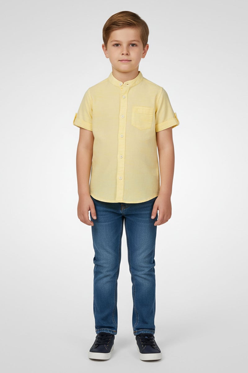 Hamleys Toddlers Boy Regular Fit Embroidered Logo Short Sleeve Shirt, Yellow - Image 1