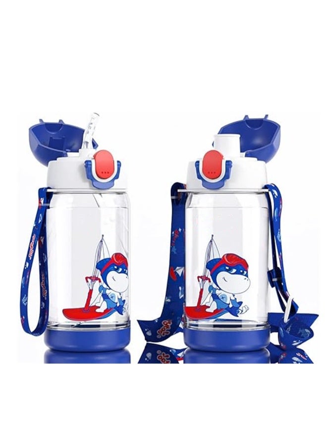 Kids Water Bottle With Straw, Bpa Free, Flip Nozzle, Child Water Bottle With Two Lids, Carry Loop Lightweight, Leak-Proof, 500Ml Drinking Bottle  - Image 1