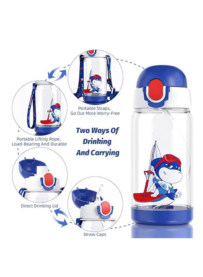 Kids Water Bottle With Straw, Bpa Free, Flip Nozzle, Child Water Bottle With Two Lids, Carry Loop Lightweight, Leak-Proof, 500Ml Drinking Bottle  - Image 3