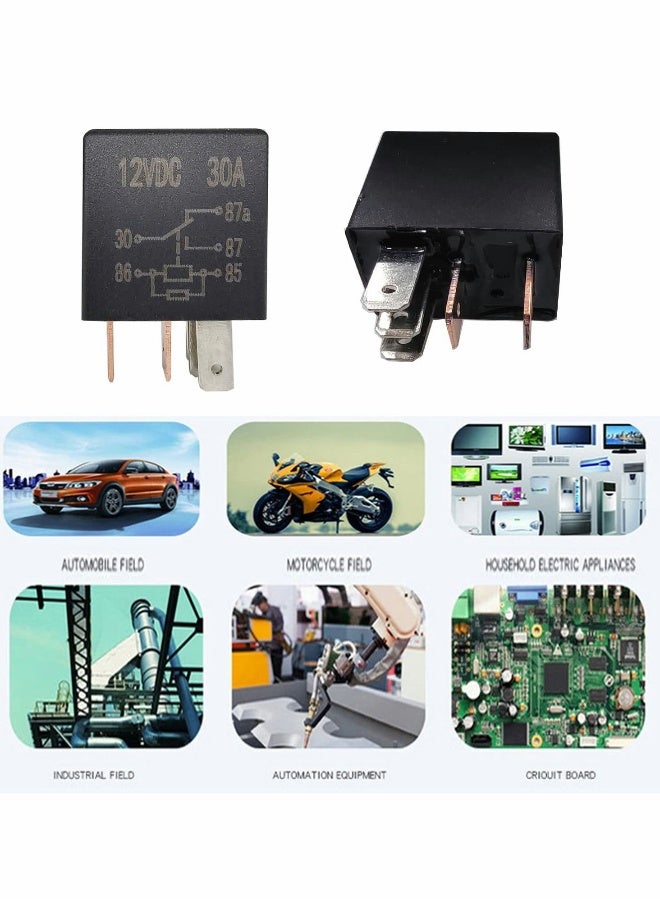 Loquat 5 Pin 12V Relay 12V 30A Relay Multi Purpose Automotive Relay Black Starter Relay Car Heavy Duty Relay for Car Motor Automotive Replacement Accessories (4 PCS) - Image 2